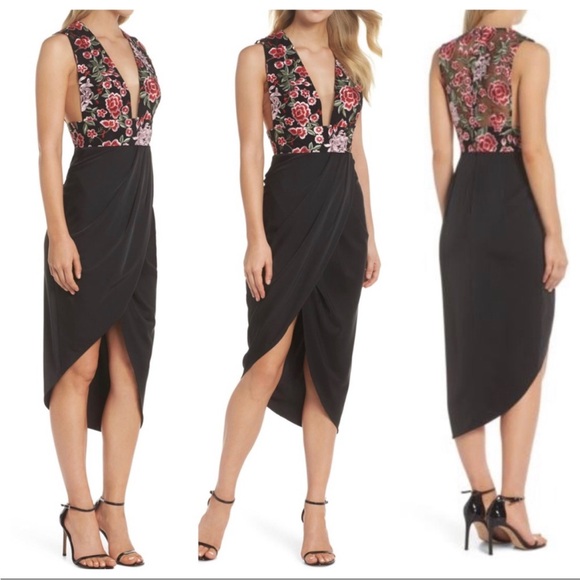 sau lee Dresses & Skirts - Sau Lee Mila Embroidered Tulip Skirt Dress Asymmetrical Mesh Size 0 US 4 UK